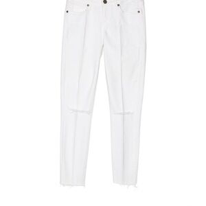PAIGE White Skinny Jeans with Knee Slits and Raw Hem 24
